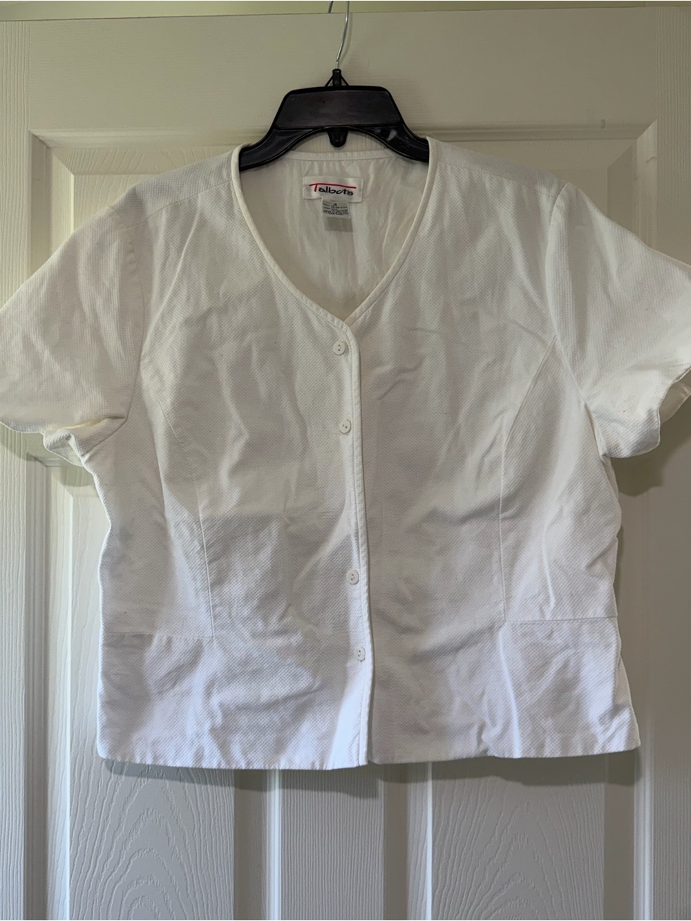 Talbots White Short-Sleeve Button Front Top
